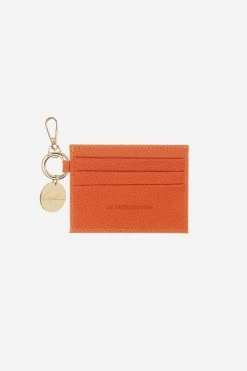Porte Cartes Avec Mousqueton Cuir Orange